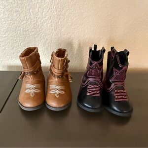 Kids' Western Pull-On Boots - Brown and Black with Pink Accents